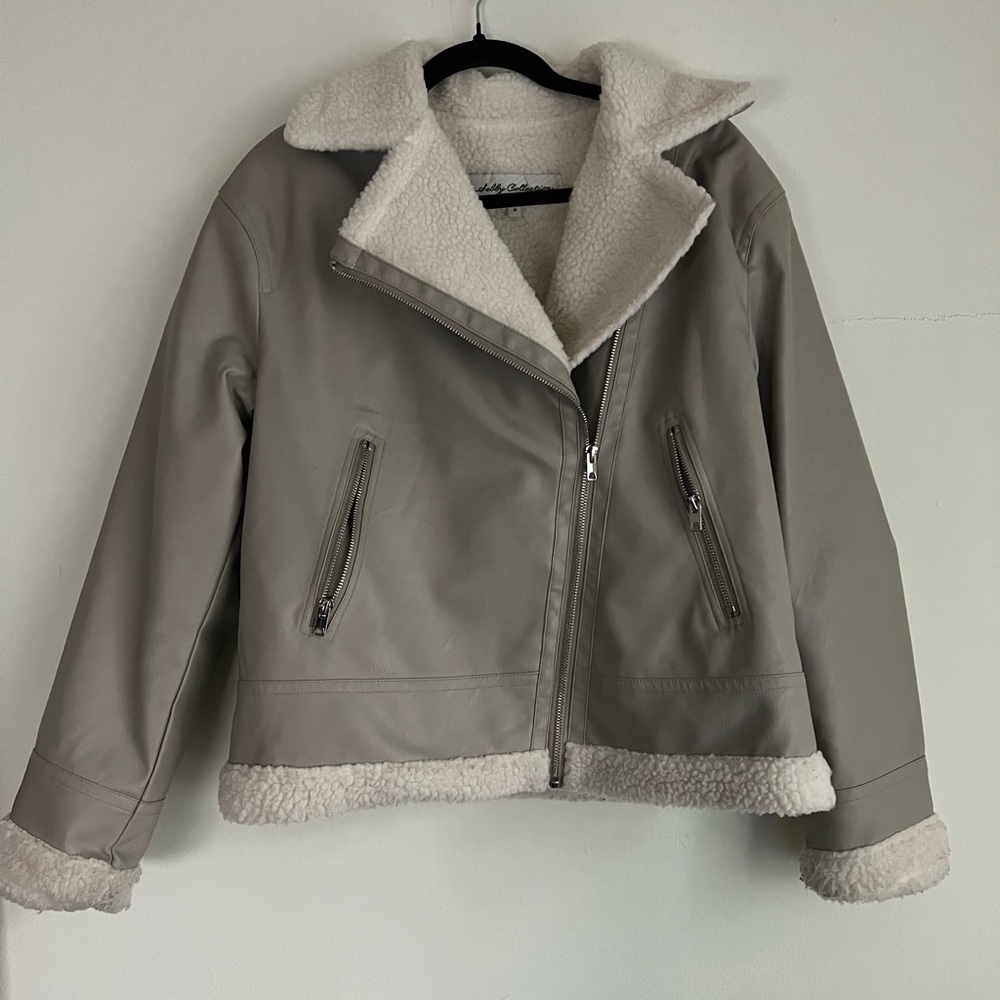 Debby Collections Faux Leather Shearling Aviator Jacket